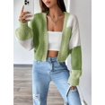 thumbnail image 2 of Women'S Color Block Open Front Long Sleeve Ribbed Knit Cropped Cardigan Sweaters Light Green XXXL, 2 of 8
