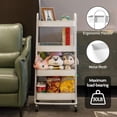 thumbnail image 3 of DHTZ 4-Tier Metal Mesh Utility Rolling Cart, Storage Organizer Trolley Services Cart with Lockable Wheels for Kitchen, Bathroom, Living Room (White), 3 of 6