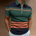 thumbnail image 2 of ZCFZJW Men's Polo Shirt Casual Short Sleeve Half Zip Up Striped Color Block Pattern Graphic Printed Tops Trendy Lapel Slim Fit Golf Athletic Shirts Green XL, 2 of 5