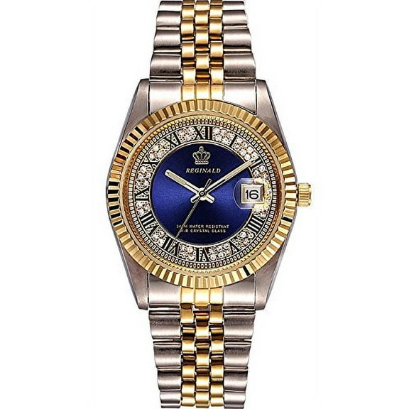 Women's Watch Luminous Waterproof Quartz Silver Gold Two Tone Stainless Steel Dress Bracelet Watch (Blue)