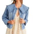 thumbnail image 2 of Women Casual Denim Jacket Long Sleeve Collared Shirt Coat with Pockets, 2 of 5