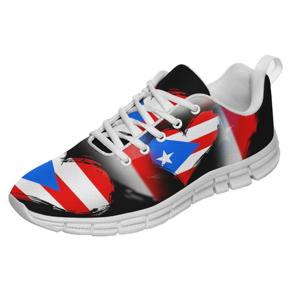 Puerto Rican Flag Heart Shoes for Men Women Running Sneakers Breathable Casual Sport Tennis Shoes Gift for Him Her White Size 3.5
