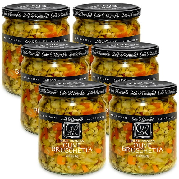 Mediterranean Olive Bruschetta - Gluten-Free Sandwich Spread with Olive Oil for Muffuletta, Sandwiches, Dips, Crackers, Salads, & Appetizers, Kosher - Sable & Rosenfeld - 16 oz (Pack 6)
