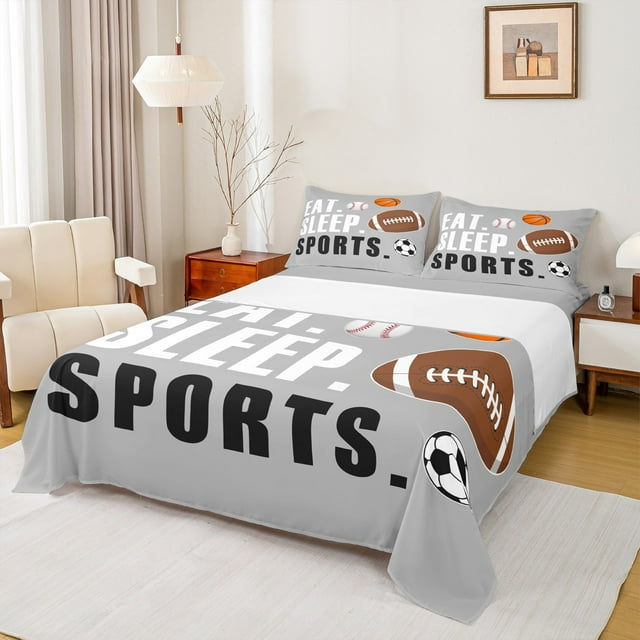 Erosebridal Teens Sport Player Full Sheet Sets, Rugby Soccer Bed Sheets Set Full Size, Ball Game Lover Bedding Full Size, Breathable Room Decoration, 4pcs