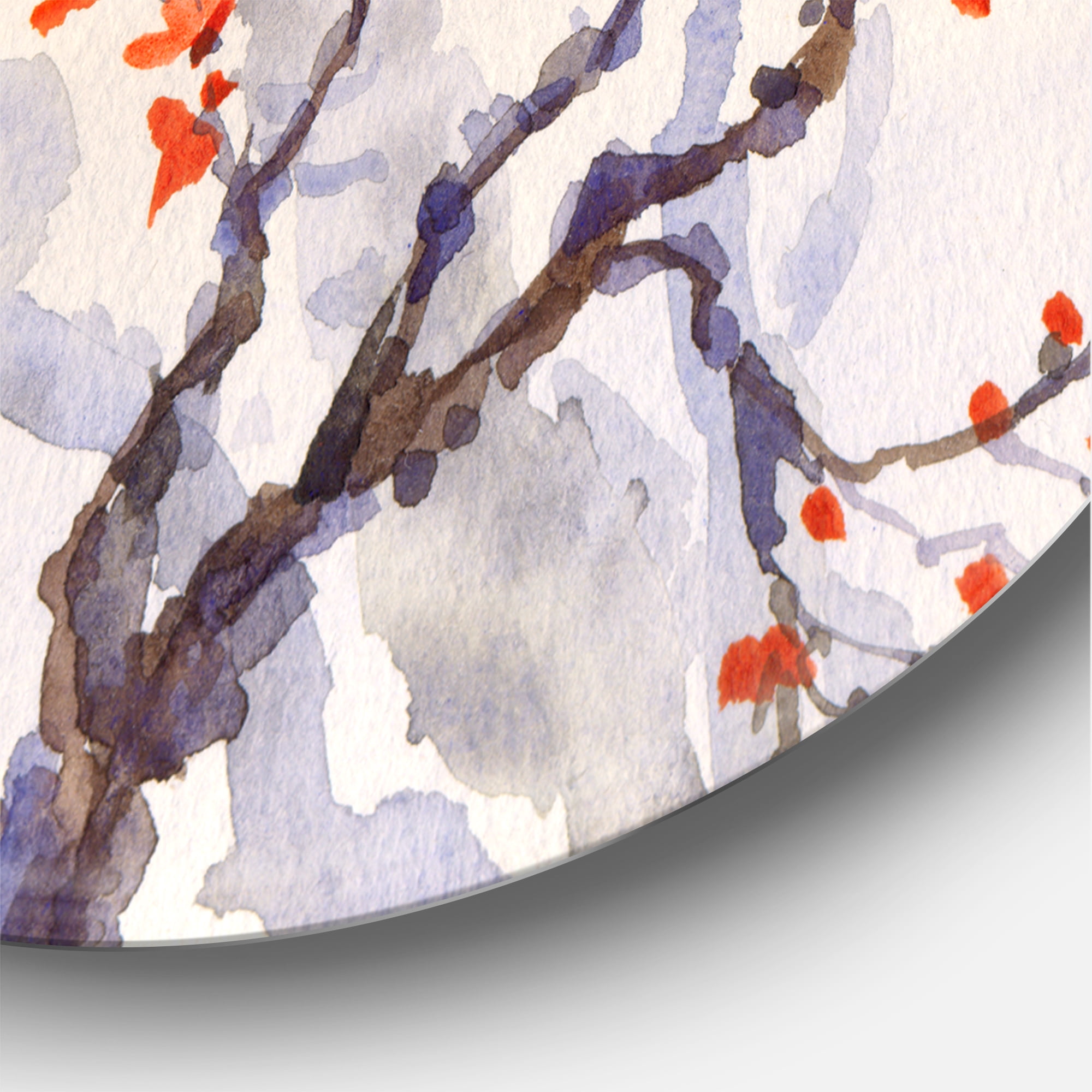 Designart 'Buds and Red Flowers On The Spring Blossoming Tree' Traditional Circle Metal Wall Art 36x36 - Disc of 36
