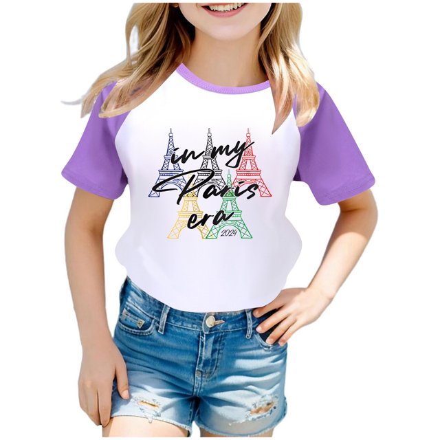 Toddler Boys T-Shirts Summer Stylish Letter Graphic Color Block Raglan Short Sleeved Casual Tee Blouse Spring Shirts For Boy 6-7T