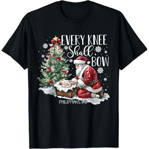 Every Knee Shall Bow Santa Christmas Nativity Scene Xmas T-Shirt Shirts