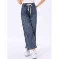 thumbnail image 4 of DARING DIVA Women's Trendy Elastic Waist Wide Legs Drawstring Jeans M Grey Blue, 4 of 6