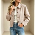 thumbnail image 5 of SuTry Women's Suede Jacket, Collared Button Front Fitted Coat, Classic Long Sleeve Outerwear with Pockets, Solid Color Everyday Versatile Casual Layer, 5 of 8