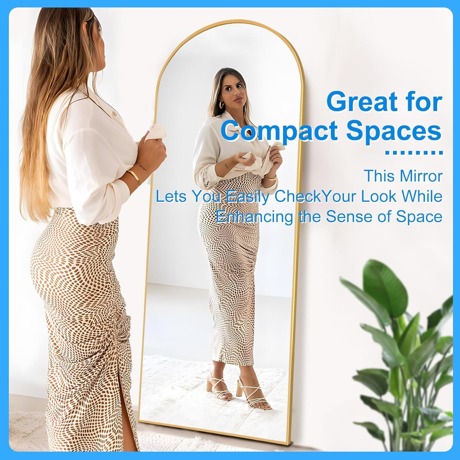 Anyrose 57"x 19" Arched Full Length Mirror Floor Mirror with Stand Wall-Mounted, Gold