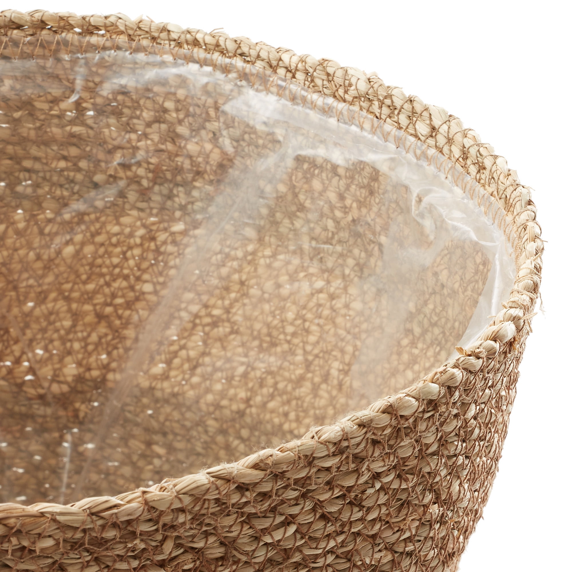 Casafield Set of 3 Seagrass Planter Baskets - Two-Tone, Hand Woven Indoor Flower Pot Covers with Liners for Plants, Succulents, Home Decor