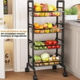 thumbnail image 4 of Water Bottle Organizer with Wheels 4-Tier Fruit Rack Snack Cart Cart Metal Wire Storage Cart Rolling Pantry Utility Kitchen Cart, Black, 4 of 15