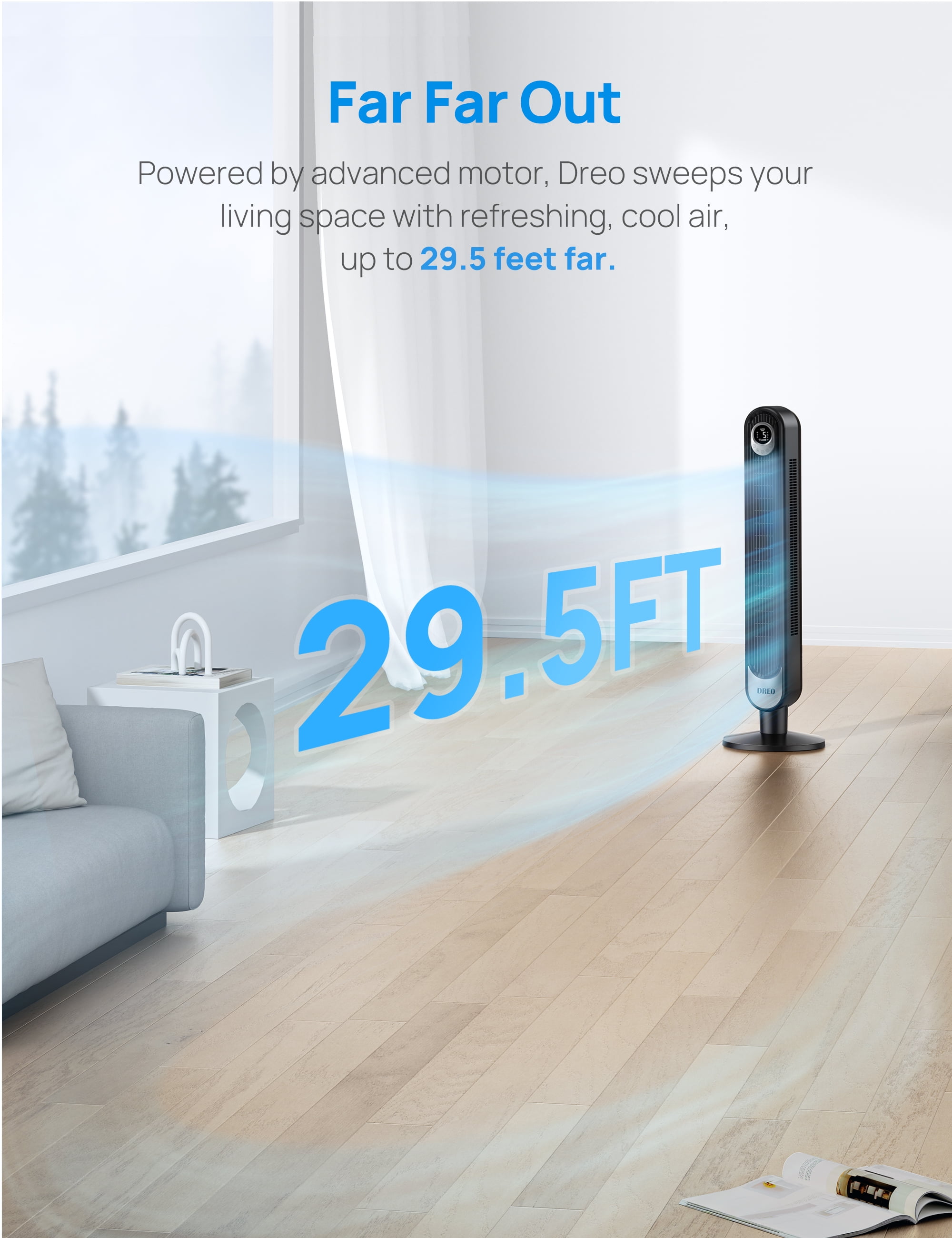 Dreo Tower Fan 42 Inch, Cruiser Pro T1 Quiet Oscillating Bladeless Fan with  Remote, 6 Speeds, 4 Modes, LED Display, 12H Timer, Black Floor Standing Fan  Powerful for Indoor Home Bedroom Office