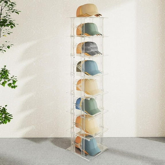 MY.Hat Organize Box, 8 Tier (Up to 24 Hats) Stackable Clear Hat Display Case Baseball Cap Holder Stand, Hats Display Rack Freestanding