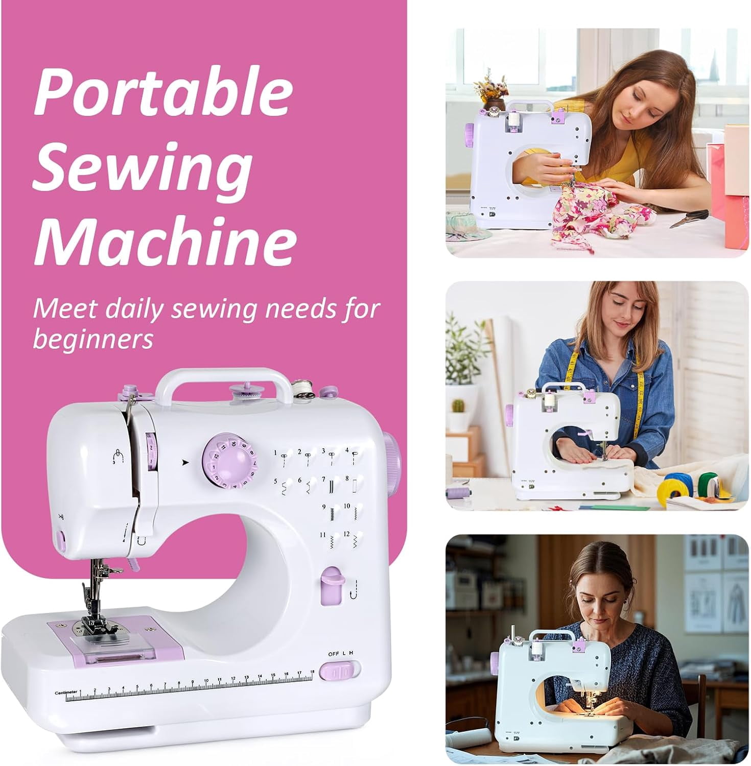 Sewing Machine for Beginners, Portable Mini Sewing Machine with 13 Replaceable Presser Feets, Built-in 12 Stitches, Extension Table, 39 Colors Thread, Reverse Sewing, 2 Speed Foot Pedal, Sewing Kit
