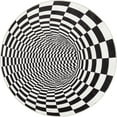 thumbnail image 2 of Well Woven Apollo Vortex Modern Checkered Black Ivory Printed Distressed Machine Washable 6'7" Round Rug, 2 of 4