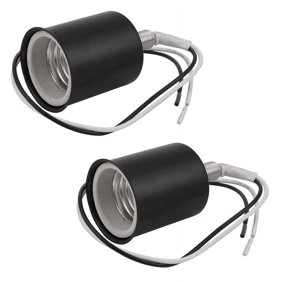 2X E27 Ceramic Screw Base Round LED Light Bulb Lamp Socket Holder Adapter Metal Lamp Holder with Wire Black