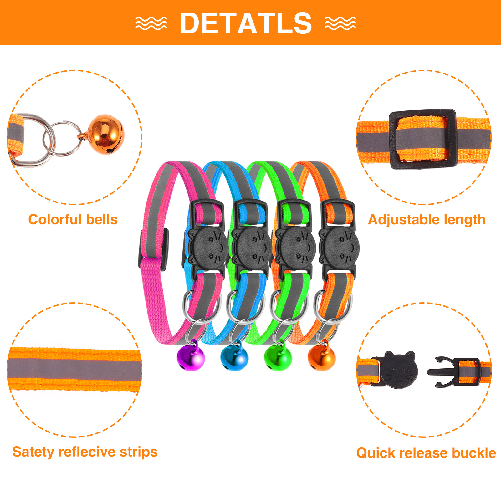 AOWOO Reflective Cat Collar with Bell 12-Pack photo 4