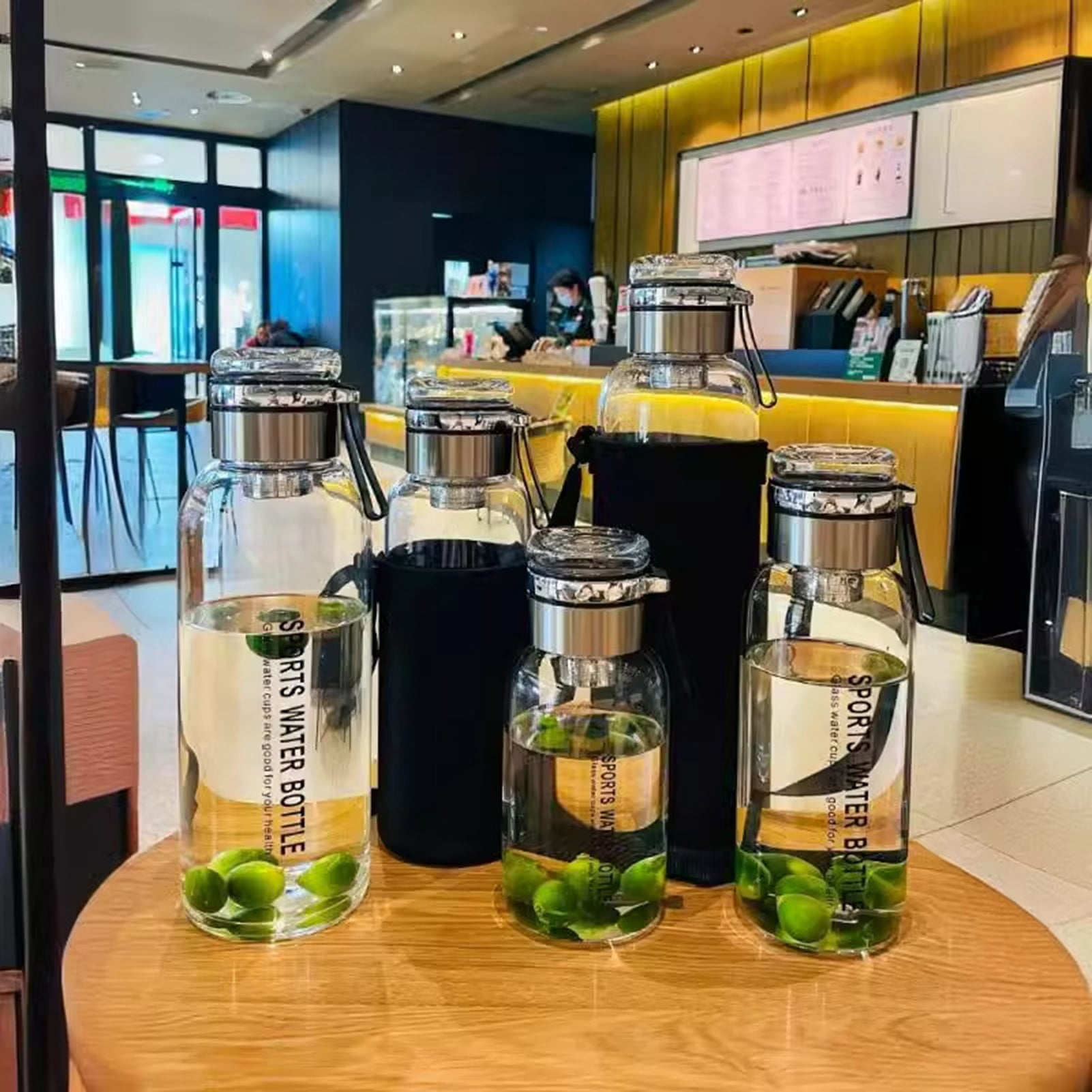 OIUR Glass Water Bottle Transparent Leakproof Drinkware Tea Juice Cup Outdoor Water Bottle Portable with Sealing Ring And Heat-Insulated Cover