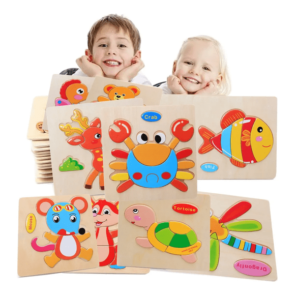 14 Rompecabezas Figuras Surtidas Para Niños Pequeños Madera Xtellar multicolor