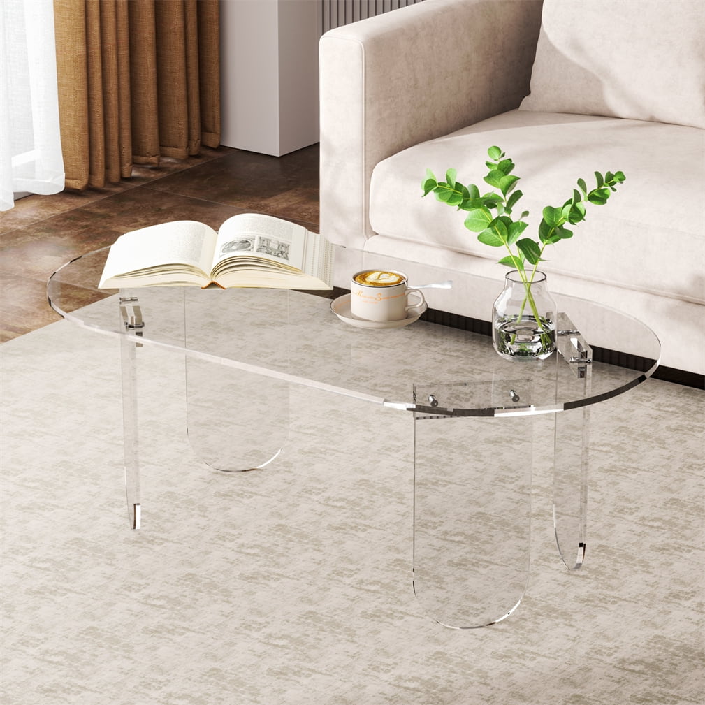 Wisfor Premium Clear Acrylic Coffee Table Sofa End Side Table Living Room Storage Decorative, Transparent, 37.40x19.69x13.78 inch