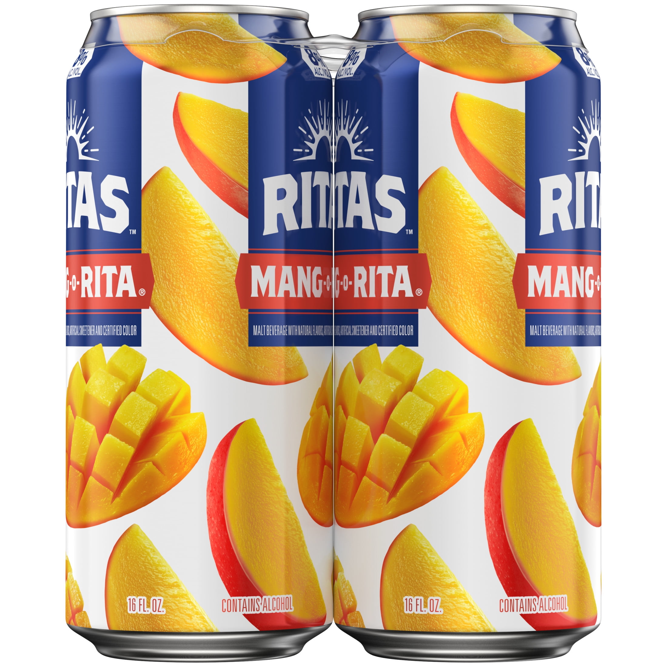 Ritas Mang-O-Rita Sparkling Mango Margarita, 4 pack 16 fl. oz. Aluminum Cans, 8% ABV