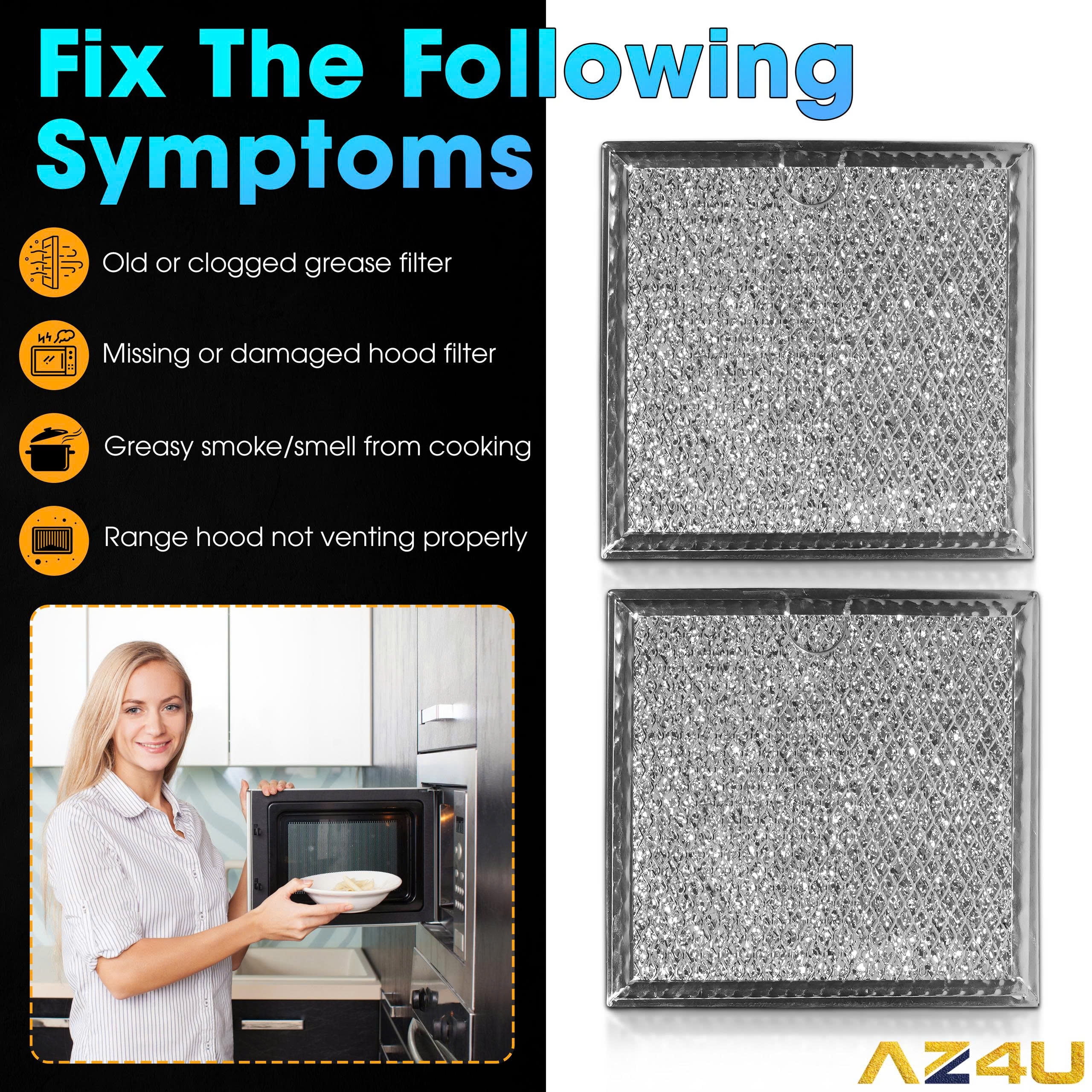 AZ4U 2 Pack Air Filter Factory Grease Filter Replacement For GE PNM9216SK2SS, PNM9216SK3SS, PVM1970DR1BB, PVM1970DR1CC Microwave Oven