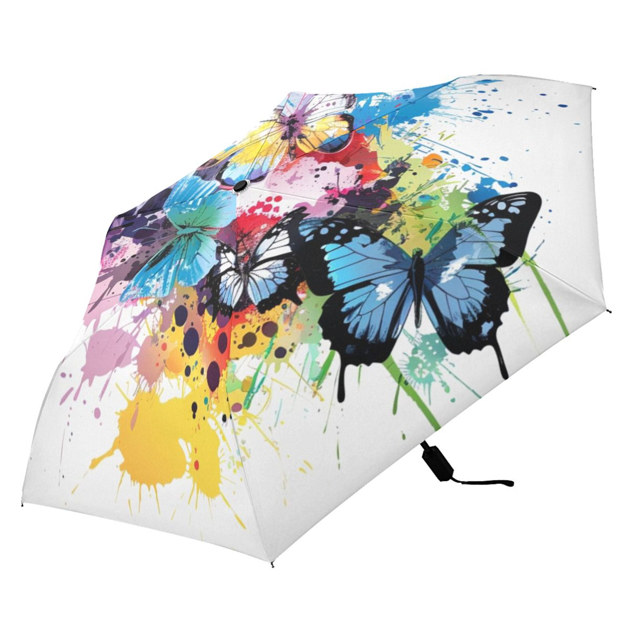 Colorful Beautiful Butterflies Compact Sun Umbrella Windproof Travel Umbrellas for Rain Strong Portable UV Protection