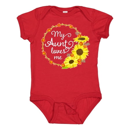 

Inktastic My Aunt Loves Me with Sunflower Wreath Gift Baby Boy or Baby Girl Bodysuit