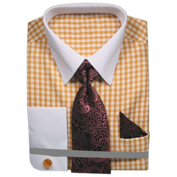 Sunrise Outlet - Men's Slashed Plaid Dress Shirt with Neck Tie ...
