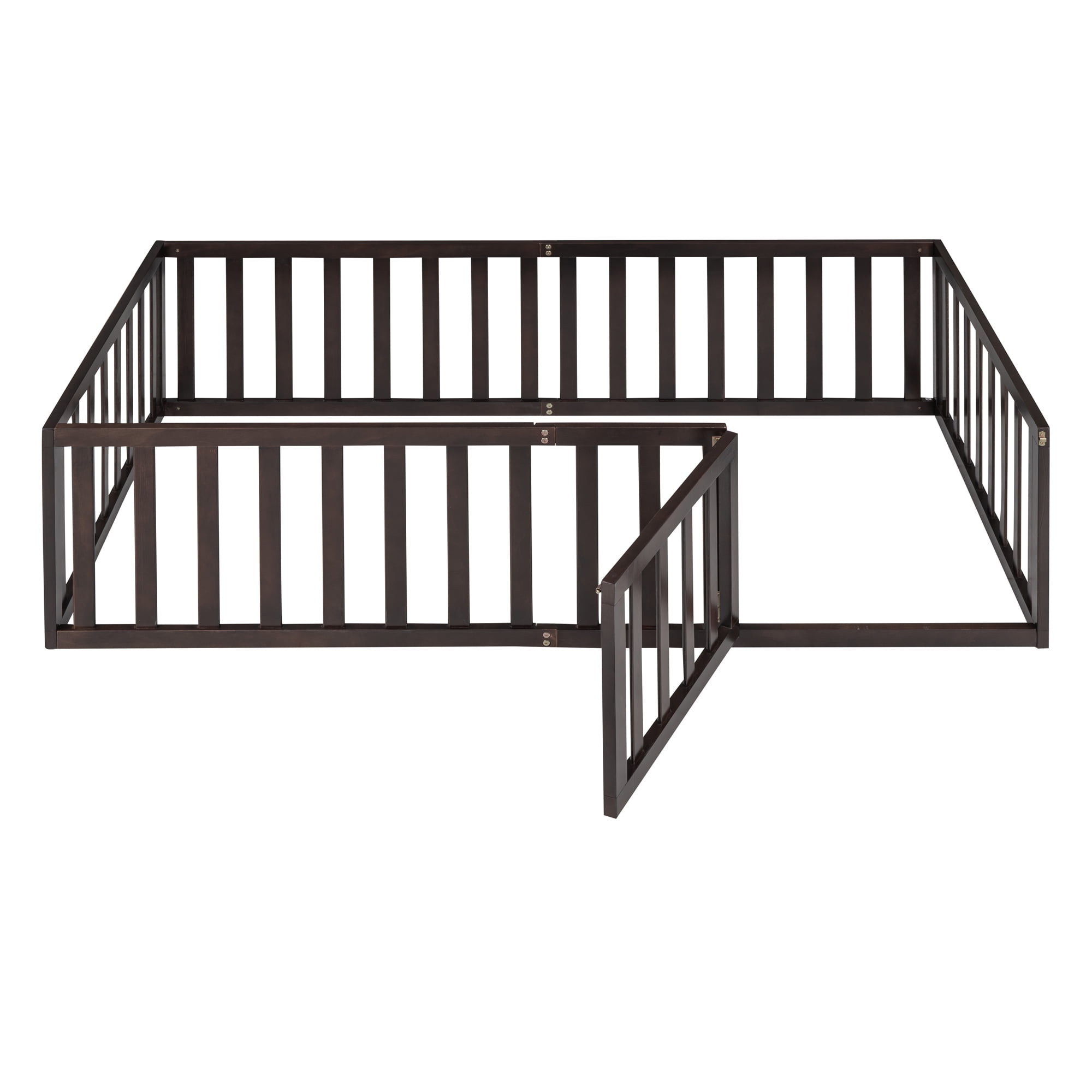Bellemave Twin Size Floor Bed with Fence and Door, Wood Montessori Bed Frame, Floor Bed Frame, Slats Not Included (Twin,Walnut)