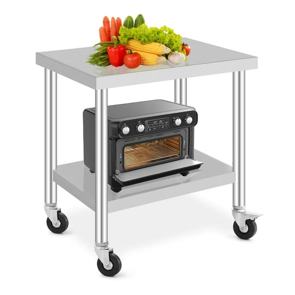 TROPOW Stainless Steel Table with Caster Wheels,Food Prep Table for Kitchen,Commercial Heavy Duty Metal Table with Adjustable Undershel,Stainless Steel Work Table for Garage Laundry and Hotel