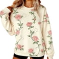 thumbnail image 3 of Jinhomg Oversized Sweatshirt for Women Rose Graphic Pullover Tops Drop Shoulder Long Sleeve Crewneck Sweatshirts Beige S, 3 of 7