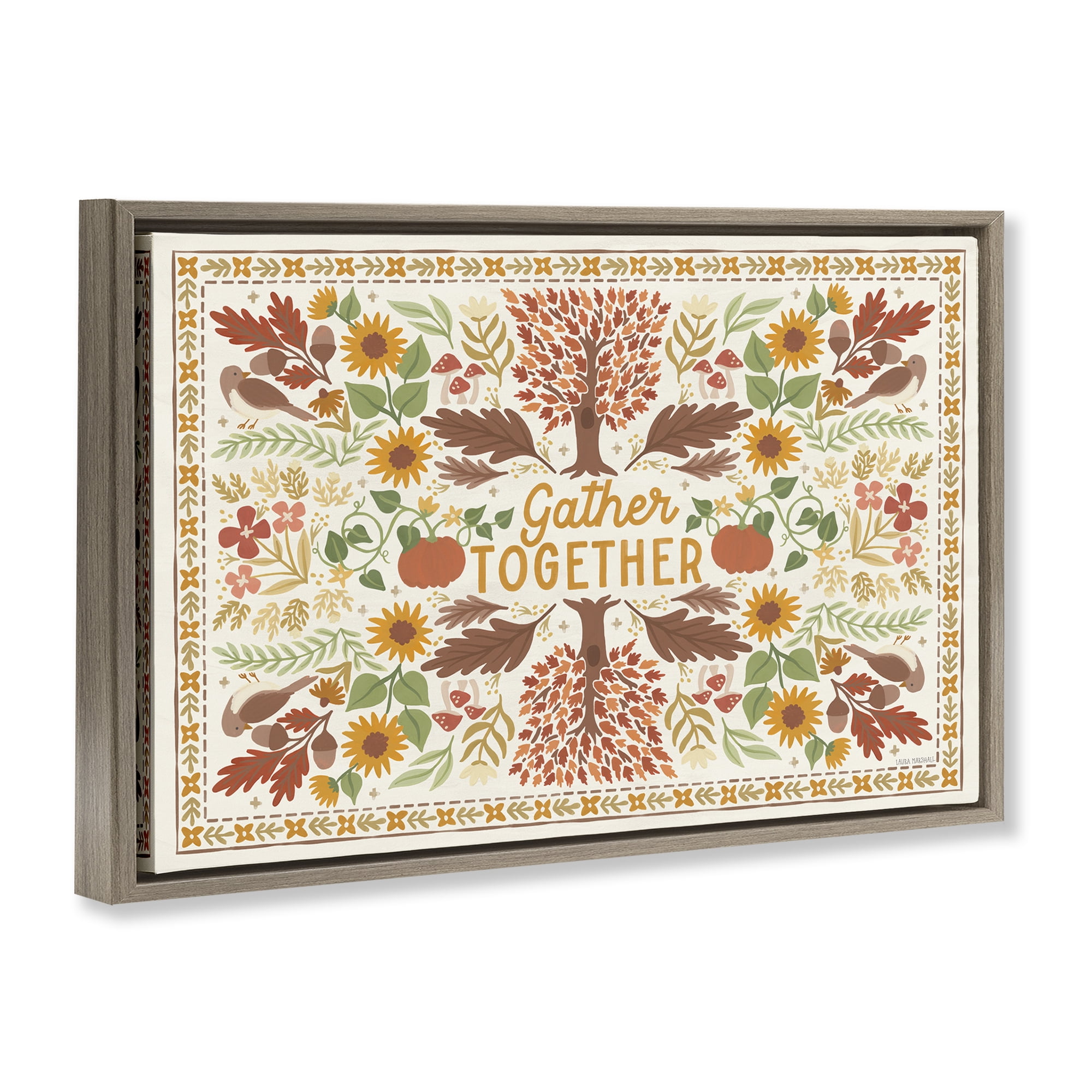 Stupell Industries Gather Together Pattern Landscape Painting Brown Floater Framed Canvas Art Prints Wall Art, 25 x 17
