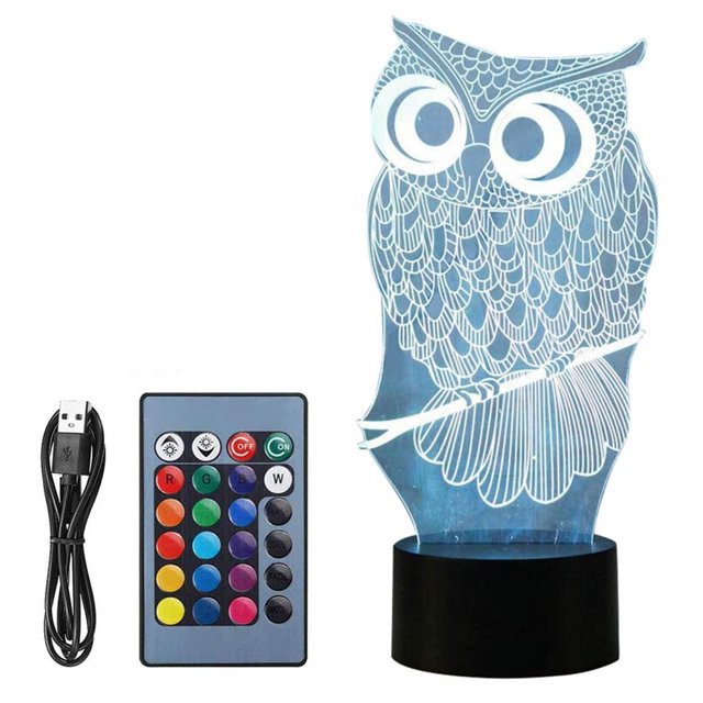 facefd 3D Owl Night Light for Kids LED Lamp USB Illusion Night Light 16 Colors Changing Night Lamp with Remote Control