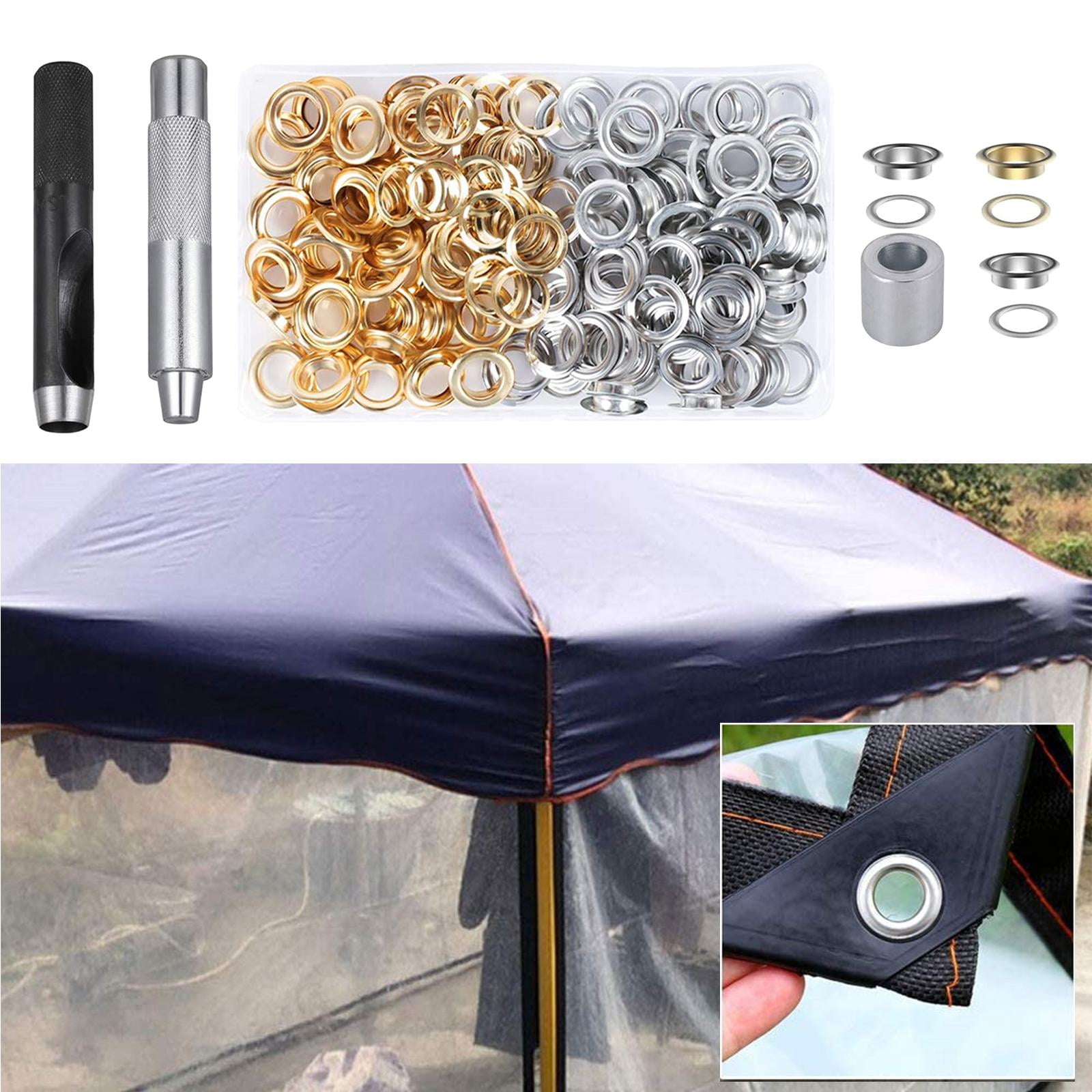 GUOOL 120 Sets Grommet Eyelets with Washer, 3 Grommet Setting Tool Storage Box for Tarpaulin Fabric Craft Making Leather Crafting Shoes