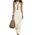 thumbnail image 2 of ClodeEU Women's Halter Neck Sleeveless Midi Dress,Bodycon Casual Summer Dress White,Women's Plus M, 2 of 5