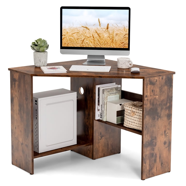 Costway Corner Computer Desk, Rustic Brown photo 1