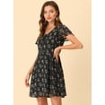 thumbnail image 3 of Vestido De Gasa Con Cuello En V Y Manga Con Volantes Florales Para Mujer Negro Floral XL, 3 of 5