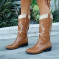 thumbnail image 2 of UngA Women Boots Cowgirl Pull On Cowboy Boots Mid Calf Western Boots Available in Regular and Wide Calf Brown,Size 8, 2 of 7