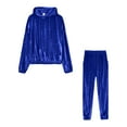 thumbnail image 2 of Baqcunre Women's Loose Solid Color Hooded Fleece Hoodie and Trousers Set,Color Blue,Size S-XXL, 2 of 4
