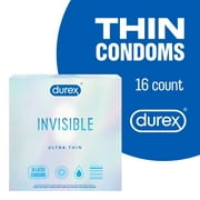 Durex Invisible Condoms, Ultra Thin, Ultra Sensitive Natural Rubber Latex Condoms for Men, FSA & HSA Eligible, 16 Count