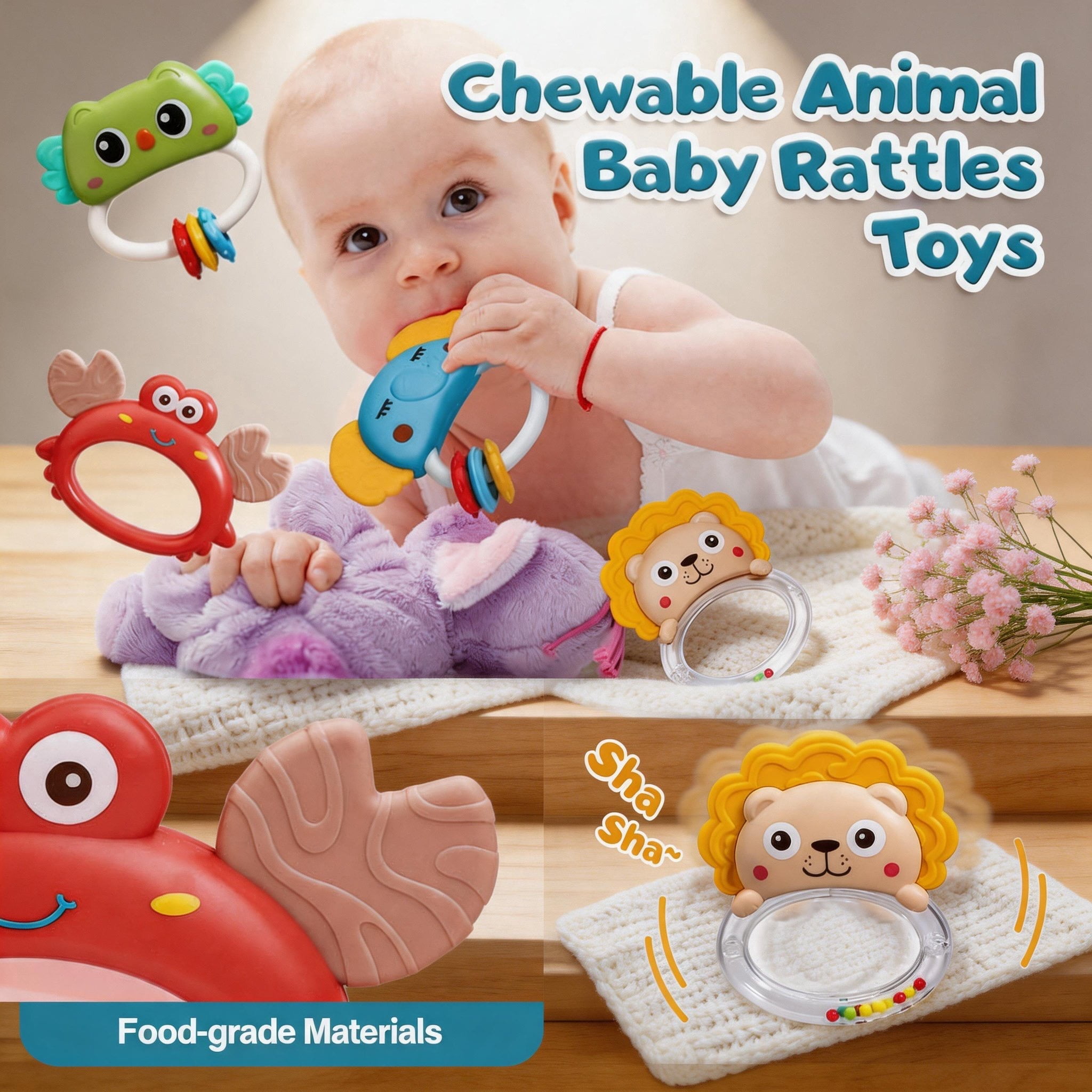 Crib Mobile with Timing Function & 400+ Lullabies for Babies with Animal Rattle Teether