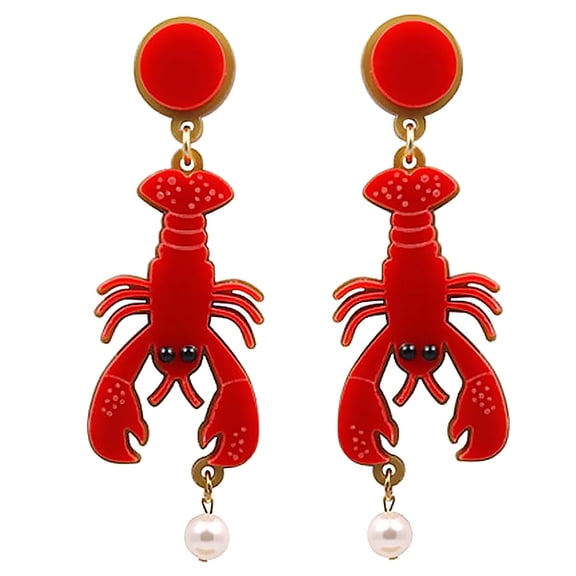 SmartBy Creative Lady Acrylic Lobster Octopus Faux Pearl Pendant Statement Stud Earrings