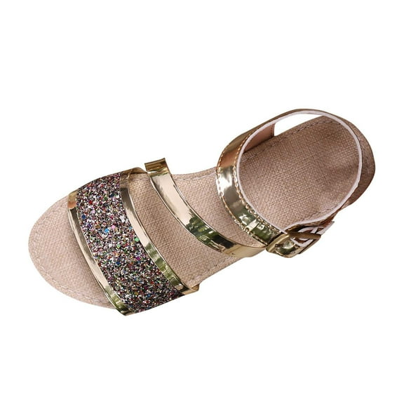 Hopeusnice Sandals for Women PU Materials Summer Shoes Breathable Non-Slip Women's Sandals Open Toe Soft Trendy Thick-Soled Heel Buckle Moisture-Wicking Walking Shoes Gold 43