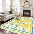 thumbnail image 2 of Summer Lemon Watercolor Area Rugs 6'x9', Washable Small Throw Rugs for Kitchen Dining room, Yellow Blue Line Checkered Indoor Outdoor Rug Non-Slip Low Pile Carpet Runner Reversible Floor Mats, 2 of 8