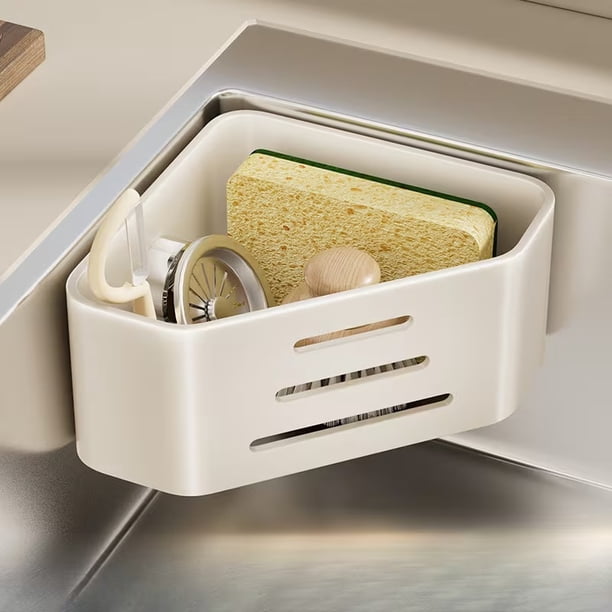 Escurridor de cocina multifuncional sin perforaciones, estante de almacenamiento lateral for fregadero, escurridor de esponja de trapo