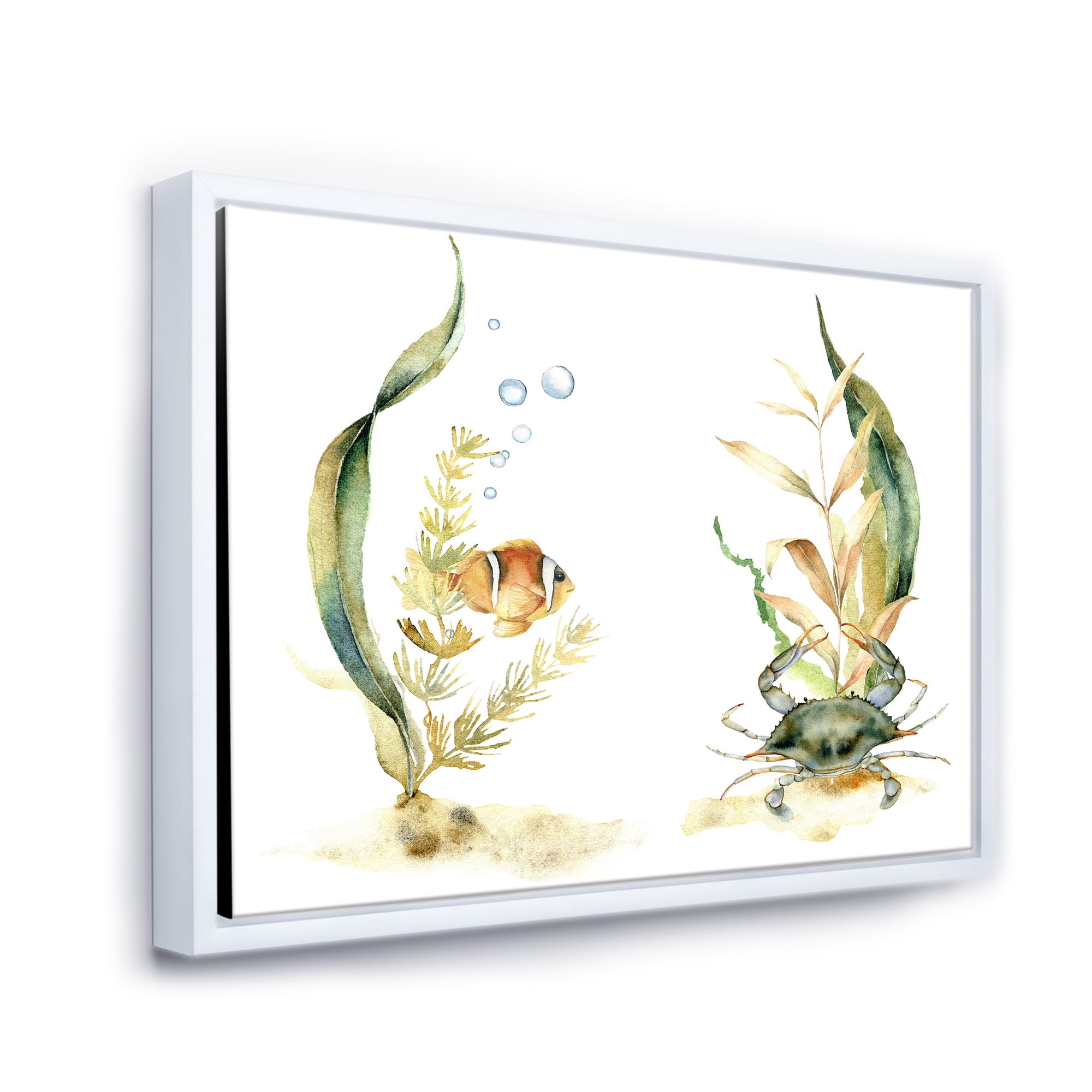 Designart 'Tropical Fish With Air Bubble and Algae' Traditional Framed Canvas Wall Art Print