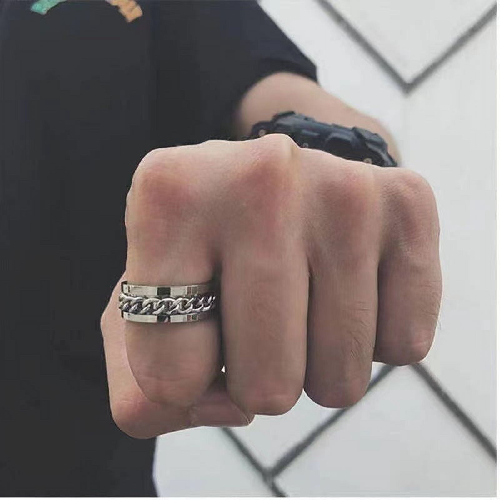 Anxiety Fidget Spinner Rings for Men Male 14K Yellow Gold Rotatable Chain Ring for Women Punk Rock Anti Stress Jewelry