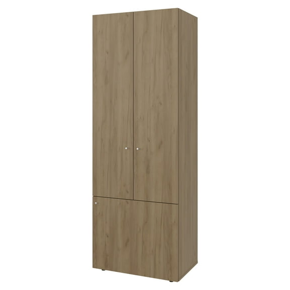 Xukmct Clothes Storage Cabinet with 4 Shelves, 3 Doors Wood Wardrobe for Bedroom, Living Room, Entryway, Light Brown